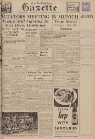 cover page of Daily Gazette for Middlesbrough published on June 18, 1940