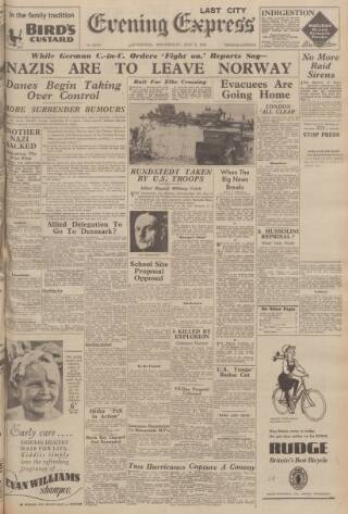 cover page of Liverpool Evening Express published on May 2, 1945