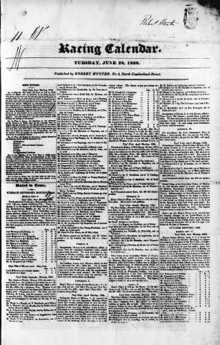 cover page of Irish Racing Book and Sheet Calendar published on June 28, 1836