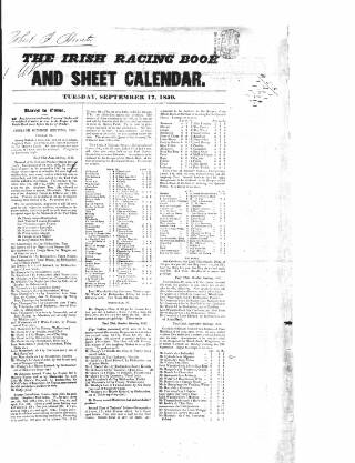 cover page of The Irish Racing Book and Sheet Calendar published on September 17, 1850