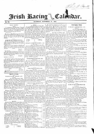 cover page of The Irish Racing Book and Sheet Calendar published on November 17, 1866