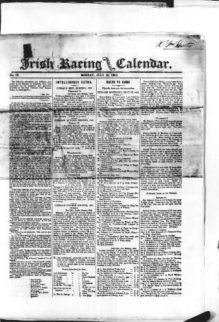 cover page of Irish Racing Book and Sheet Calendar published on July 12, 1869