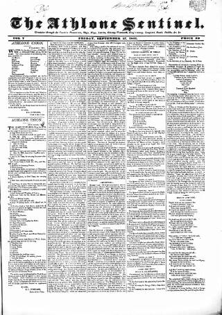 cover page of Athlone Sentinel published on September 17, 1841
