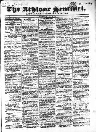 cover page of Athlone Sentinel published on June 18, 1851