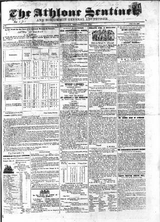 cover page of Athlone Sentinel published on November 2, 1853