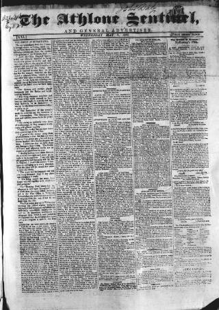 cover page of Athlone Sentinel published on May 2, 1855