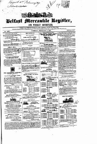 cover page of Belfast Mercantile Register and Weekly Advertiser published on February 2, 1847