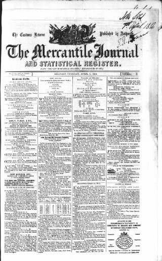 cover page of Belfast Mercantile Register and Weekly Advertiser published on April 1, 1856