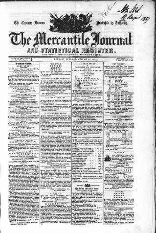 cover page of Belfast Mercantile Register and Weekly Advertiser published on August 11, 1857