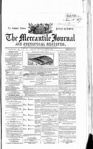 cover page of Belfast Mercantile Register and Weekly Advertiser published on June 18, 1867