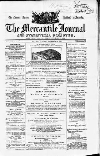cover page of Belfast Mercantile Register and Weekly Advertiser published on December 15, 1868