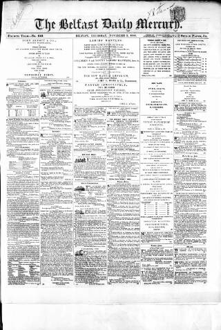 cover page of Belfast Mercury published on November 2, 1854