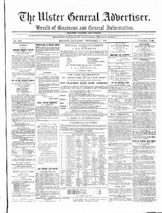 cover page of Ulster General Advertiser, Herald of Business and General Information published on November 2, 1861