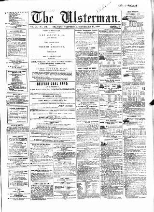 cover page of The Ulsterman published on September 17, 1856