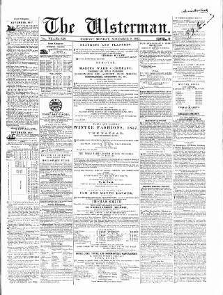 cover page of The Ulsterman published on November 2, 1857