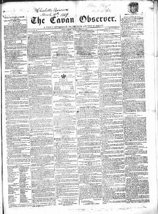 cover page of Cavan Observer published on March 19, 1859