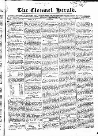 cover page of Clonmel Herald published on November 2, 1831