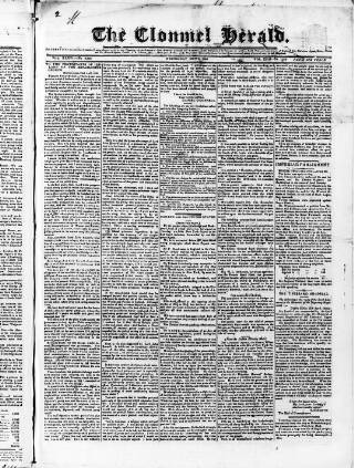 cover page of Clonmel Herald published on May 2, 1838