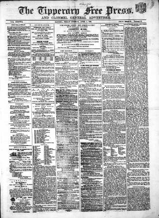 cover page of Tipperary Free Press published on April 1, 1864