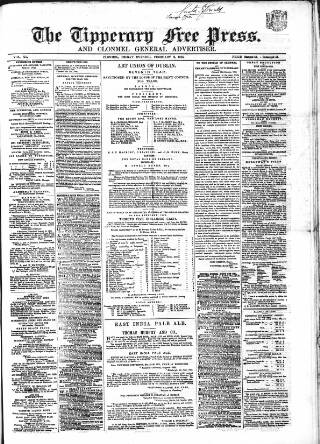 cover page of Tipperary Free Press published on February 2, 1866