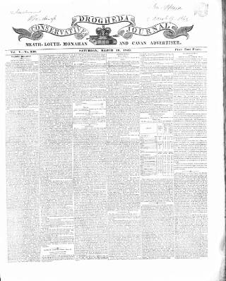 cover page of Drogheda Conservative Journal published on March 19, 1842