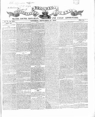 cover page of Drogheda Conservative Journal published on September 17, 1842