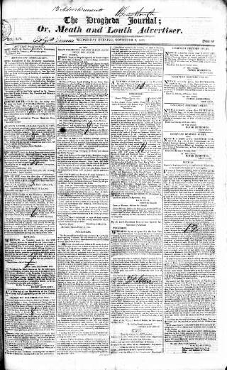 cover page of Drogheda Journal, or Meath & Louth Advertiser published on November 2, 1825
