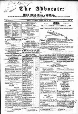 cover page of Advocate published on May 2, 1849