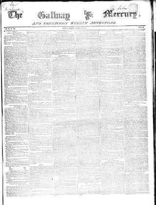 cover page of Galway Mercury, and Connaught Weekly Advertiser published on November 2, 1850