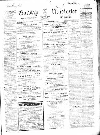cover page of Galway Vindicator, and Connaught Advertiser published on December 14, 1867