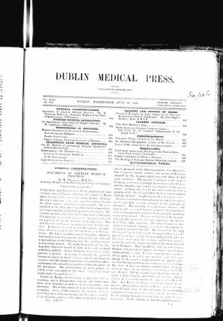 cover page of Dublin Medical Press published on June 18, 1856