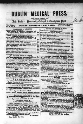 cover page of Dublin Medical Press published on May 2, 1860