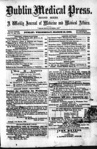 cover page of Dublin Medical Press published on March 19, 1862