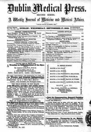 cover page of Dublin Medical Press published on September 17, 1862