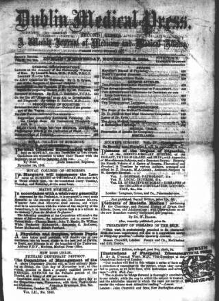 cover page of Dublin Medical Press published on November 2, 1864