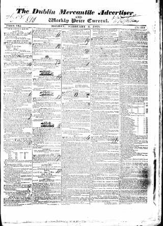 cover page of Dublin Mercantile Advertiser published on February 2, 1829