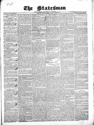 cover page of Statesman and Dublin Christian Record published on April 1, 1842