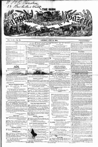 cover page of Farmer's Gazette and Journal of Practical Horticulture published on June 18, 1864