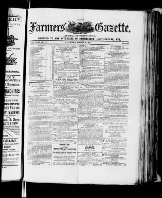 cover page of Farmer's Gazette and Journal of Practical Horticulture published on August 2, 1884
