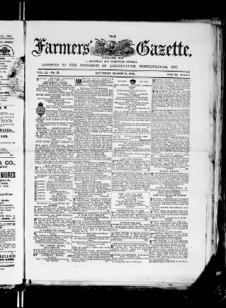 cover page of Farmer's Gazette and Journal of Practical Horticulture published on March 19, 1892