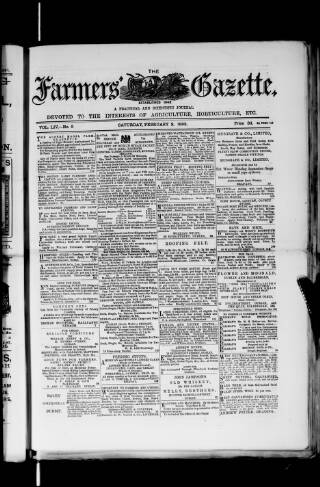 cover page of Farmer's Gazette and Journal of Practical Horticulture published on February 2, 1895