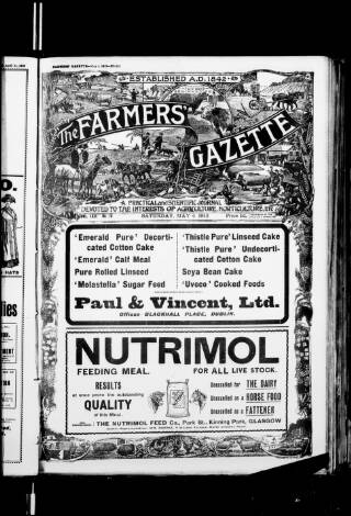 cover page of Farmer's Gazette and Journal of Practical Horticulture published on May 4, 1912