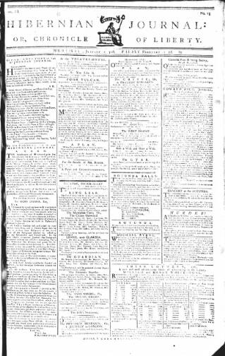 cover page of Hibernian Journal; or, Chronicle of Liberty published on February 2, 1781