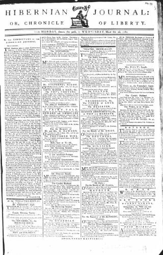 cover page of Hibernian Journal; or, Chronicle of Liberty published on May 2, 1781