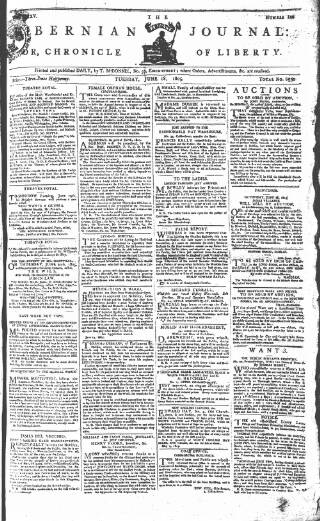 cover page of Hibernian Journal; or, Chronicle of Liberty published on June 18, 1805