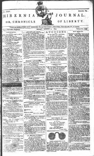 cover page of Hibernian Journal; or, Chronicle of Liberty published on August 2, 1805
