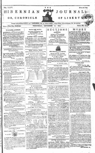 cover page of Hibernian Journal; or, Chronicle of Liberty published on September 17, 1806