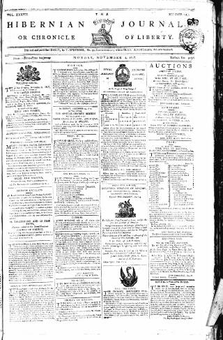 cover page of Hibernian Journal; or, Chronicle of Liberty published on November 2, 1807