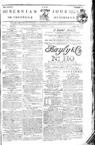 cover page of Hibernian Journal; or, Chronicle of Liberty published on April 1, 1808