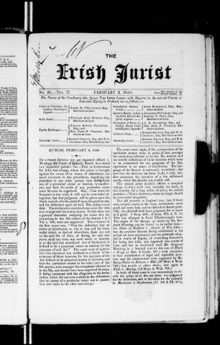 cover page of Irish Jurist published on February 2, 1850